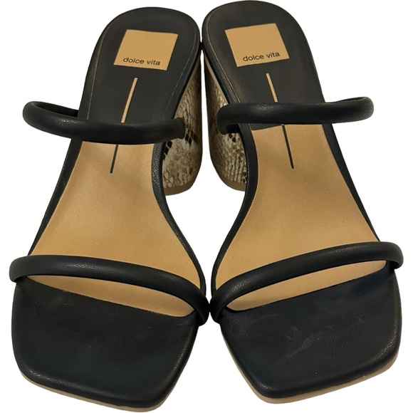 Dolce Vita Noxie Black Stella Square Toe Strappy Sandals  Reptile Heel Sz 9 - Picture 2 of 7